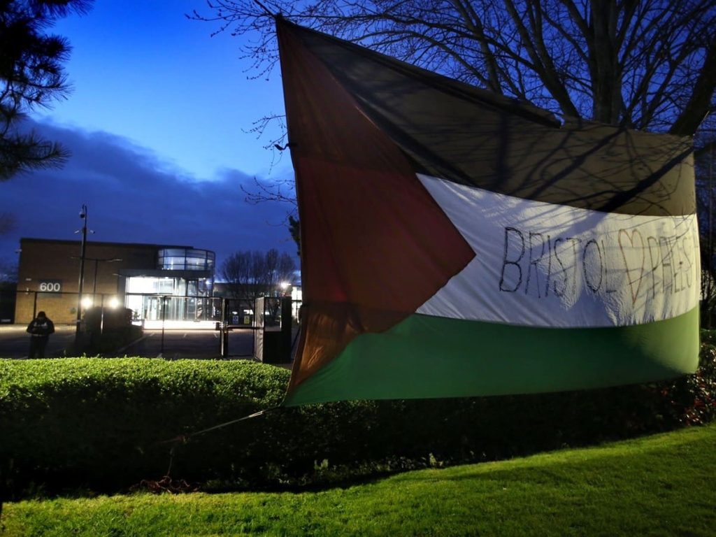 Read more about the article Palestine Action sets up camp outside Elbit’s Somerset HQ