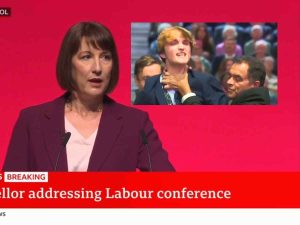 Read more about the article Rachel Reeves speech disrupted by protester