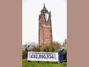 Read more about the article Bristol landmark draped in Palestine flag over university complicity